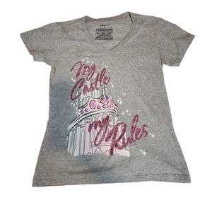 Disney Princess Shirt My Castle my Rules Size Medium Grey and Pink Glitter